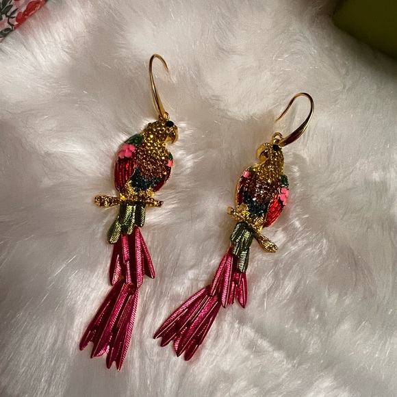 Betsy Johnson Shifting Parrot Embezzled Rhinestones Earrings - Picture 5 of 14